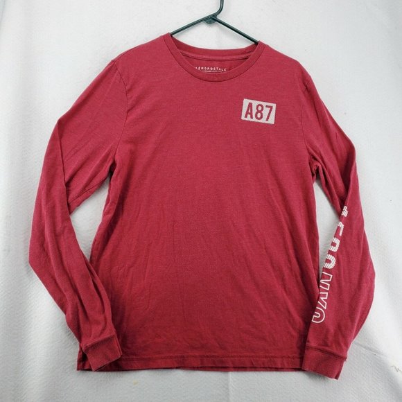 Aeropostale Shirt Men's Long Sleeve Crew Neck Pullover Tee Red Large - Picture 2 of 12